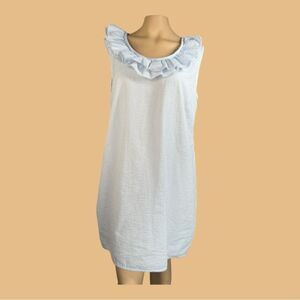 Rysa Ruth Designs Seersucker Sleeveless Ruffle Neck Shift Dress Made in USA